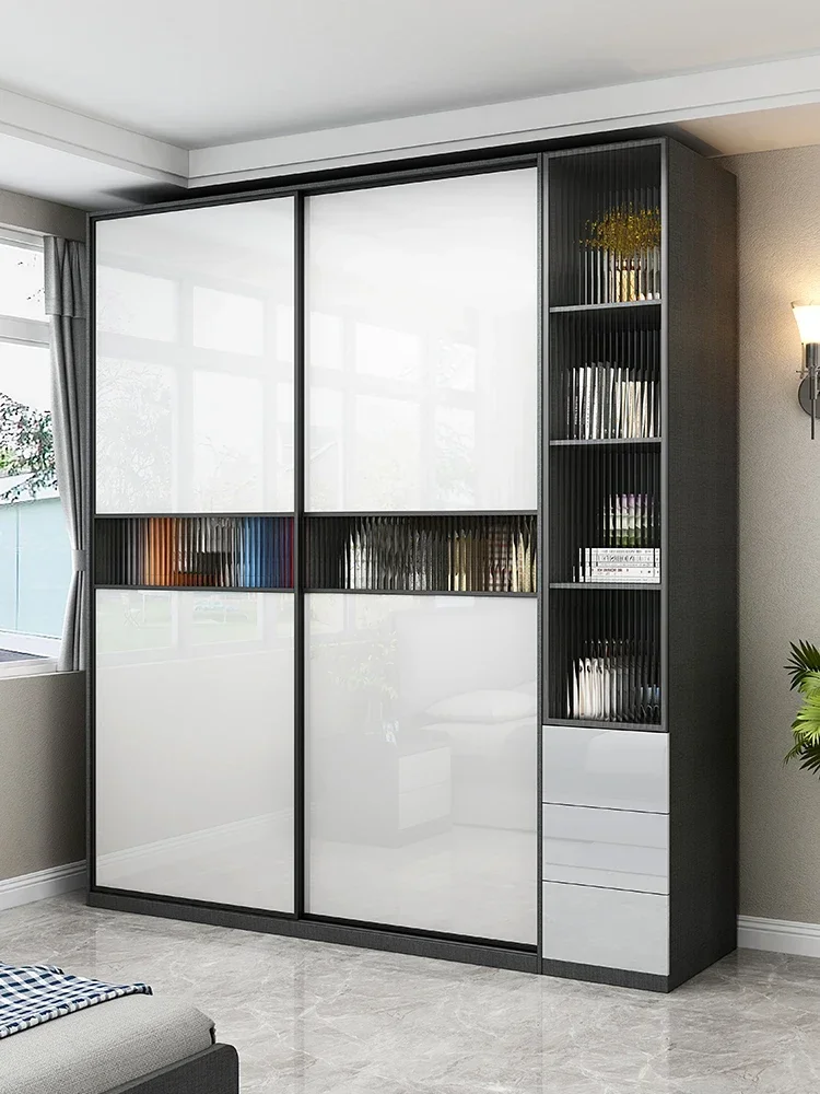 Solid wood luxury Nordic sliding door to top wardrobe Master bedroom wardrobe is modern and simple.