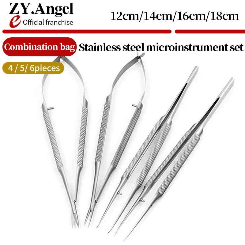 Four Piece Set of Hand Surgical Micro Instruments Kit 14/16/18cm Micro Scissors Needle Forceps Micro Tweezers 6-piece Set