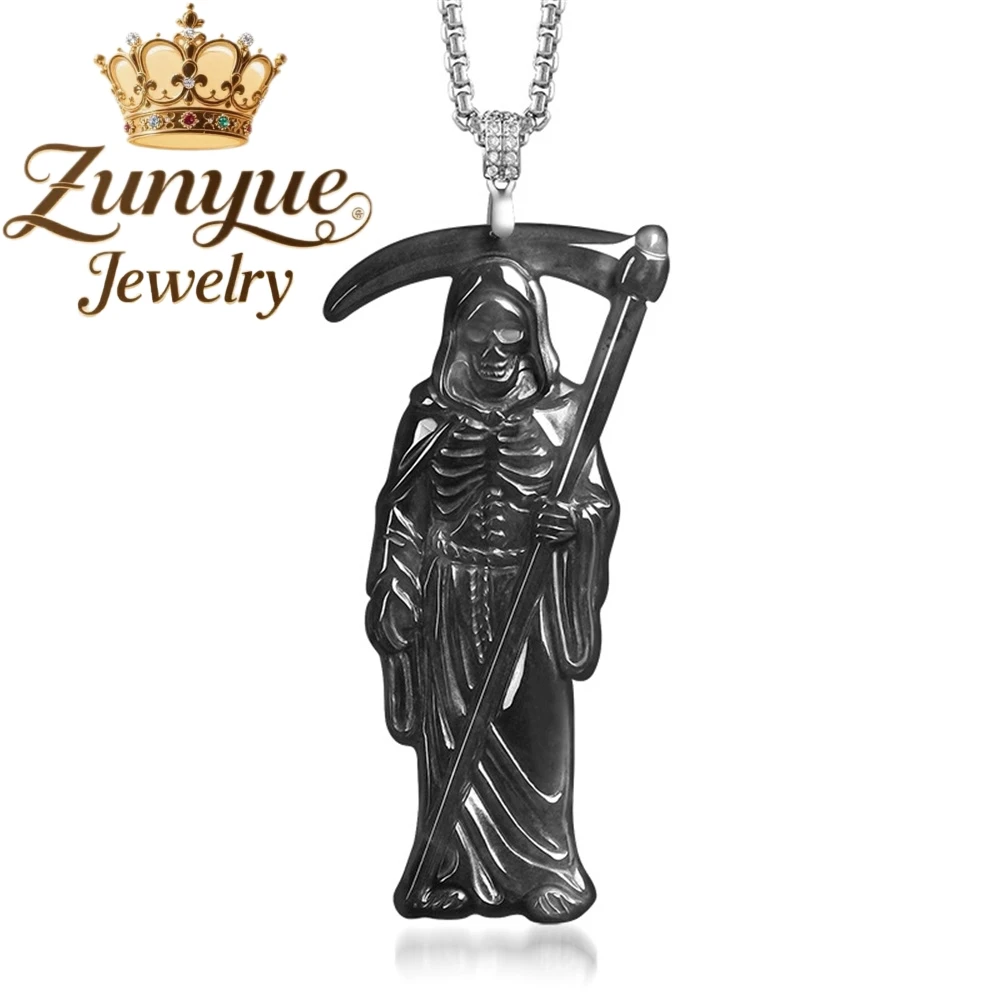 

Подвеска из серебра S925 с натуральным жадеитом класса А в форме черепа Бога Смерти, роскошное ювелирное изделие высокого качества, изысканный подарок в стиле хип-хоп