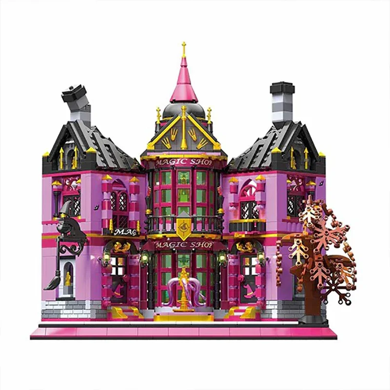

1366PCS Creative Street View Magic Shop Building Blocks Model Small Particle Bricks with LED Assembly Toys Girls Christmas Gift