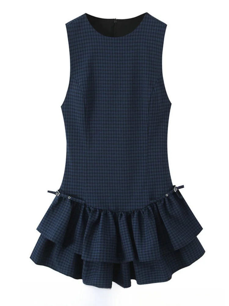 

Sexy Trendy Plaid Multi-layered Dr High Waist A-line Silhouette Svel Print Fabric Z 2025 Autumn New Arrival for Ladies