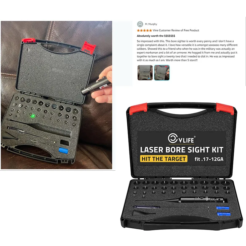 32개의 어댑터가 포함된 라이플 그린 브라이트 레이저 보어 사이트 키트는 버튼 스위치가 있는 0.17 ~ 12GA 구경에 적합합니다. 강력한 지원 사냥