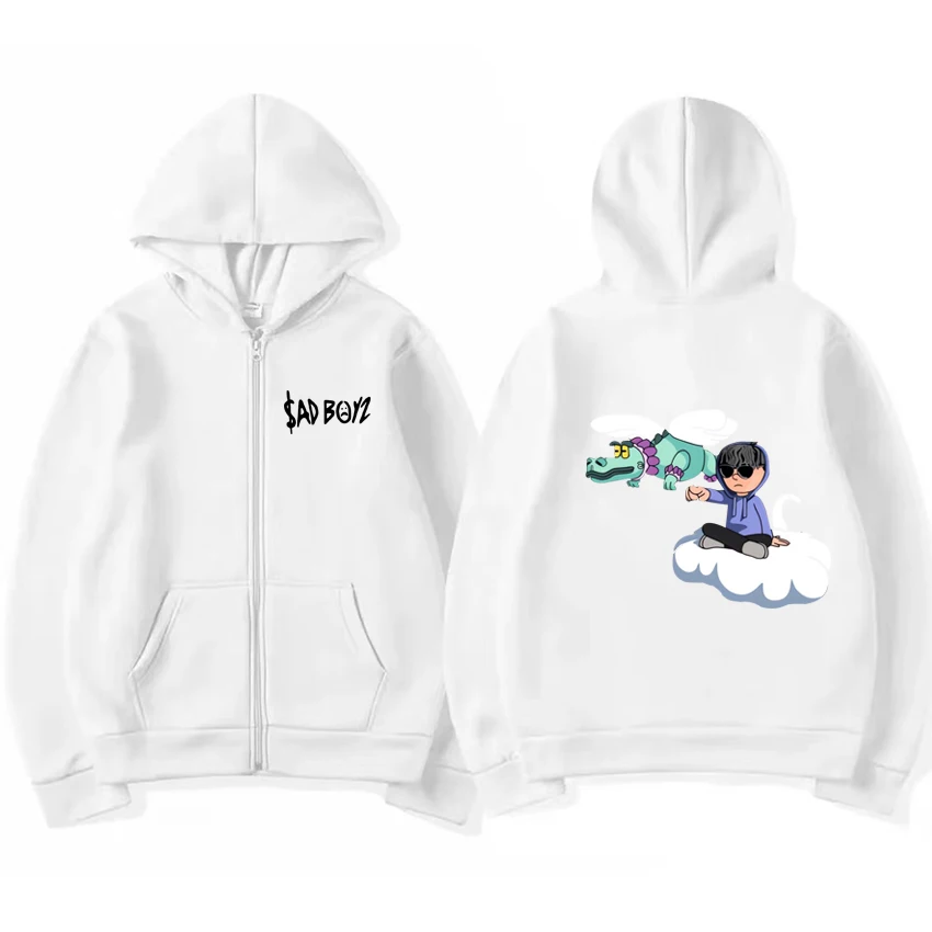 Junior H Sad Boyz Grappige Graphics Zwarte Hoodie Jas Met Rits Unisex Casual Oversized Sweatshirt Heren Dames Fleece Jas Met Rits