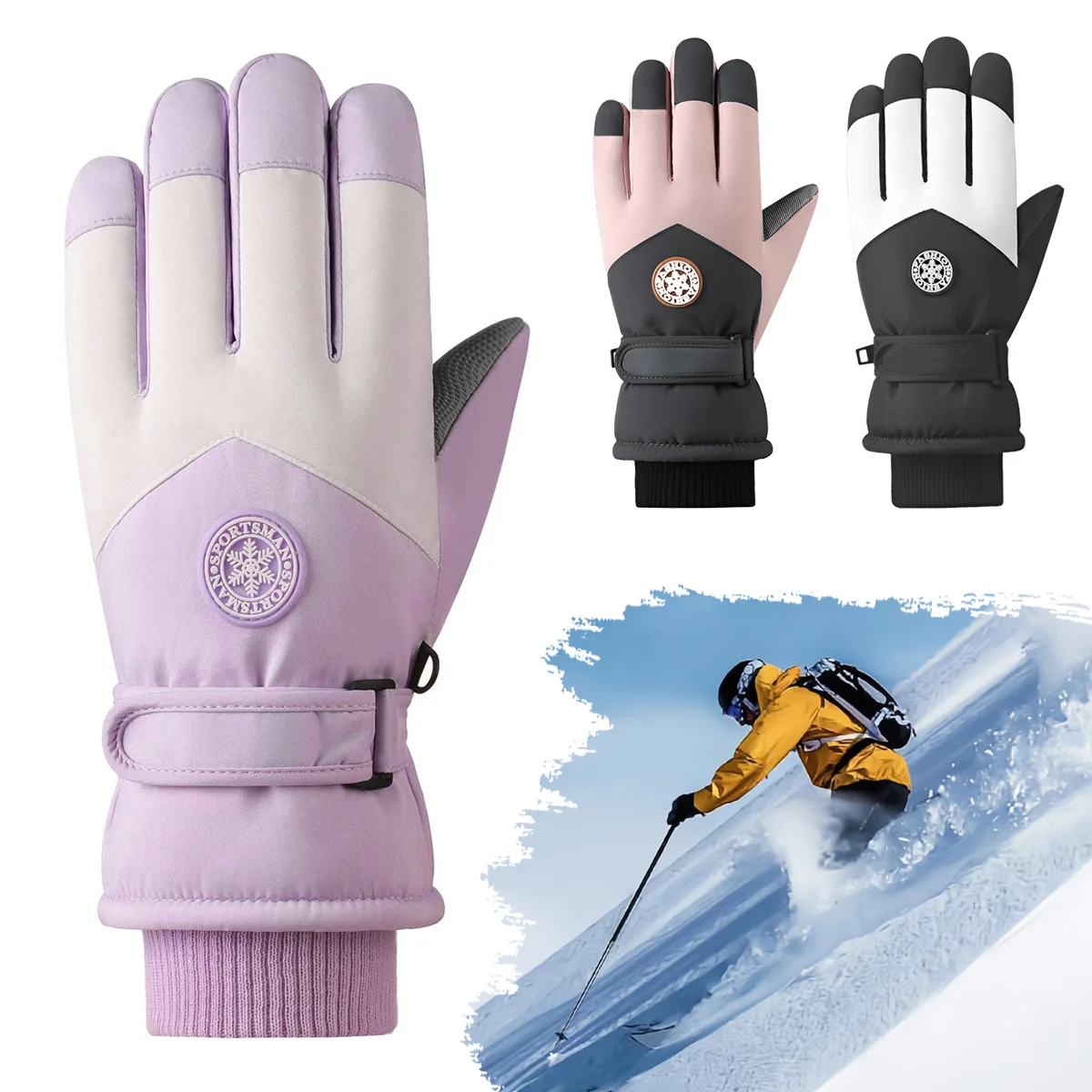 

Ski gloves are warm, cold resistant, thick, slip resistant, splash proof, and suitable for outdoor hiking and cycling in winter
