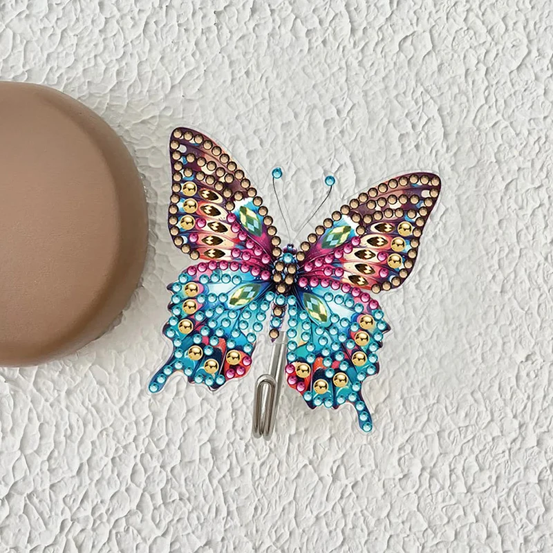 HOMFUN 6 pz/set fai da te farfalla a forma speciale pittura diamante 5D Kit gancio chiave a parete ricamo strass decorazioni per la casa regalo