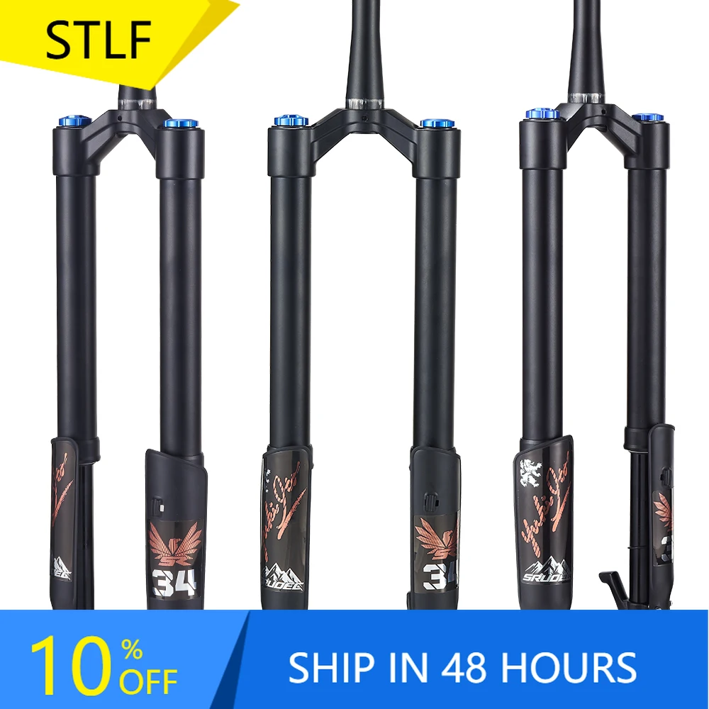 شوكة دراجة من سبائك الألومنيوم STLF مع تاج فرامل قرصية مقلوب من خلال المحور وشوكة ركوب الدراجات الجبلية الهوائية الربيعية المستقيمة #1