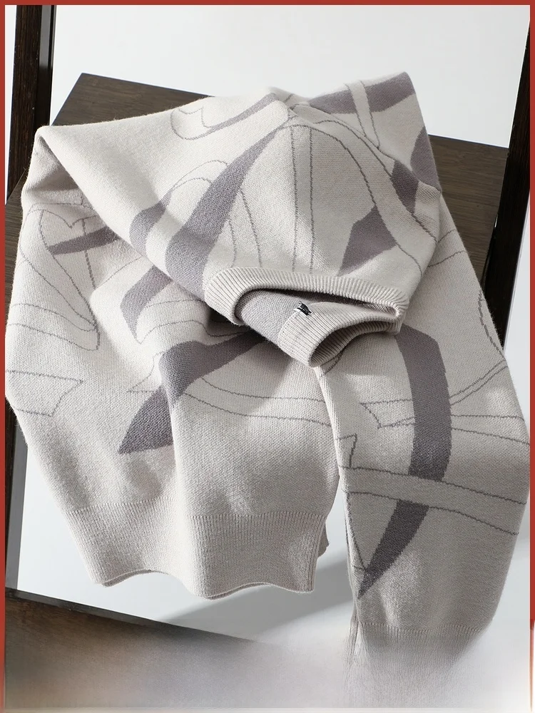 

Свободный крой круглый трикотажный свитер для мужчин, новинка осени и зимы, универсальная, удобная, классическая серия, полиэфирное волокно