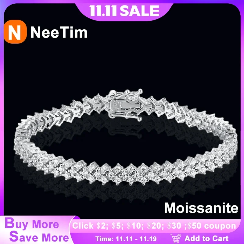 

NeeTim Moissanite Tennis Bracelet 925 Sterling Silver Lab Diamond Bracelets with White Gold Plated Fine Jewelry For Women