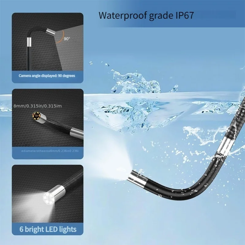 360° Rotatable Industrial-Grade Endoscope for Smartphone, 1440p HD Video Inspection Camera, for iOS& Android Car Diagnostic Too