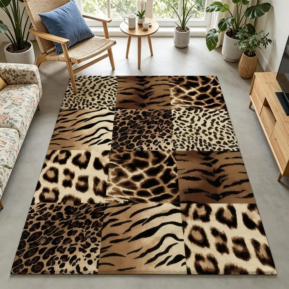 2D 1 Piece Animal Print Soft Comfortable Easy to Care Machine Washable Indoor Carpet Suitable for Under Dining Table Living Room Bedroom Entryway Hallway Rustic Style Home Decor