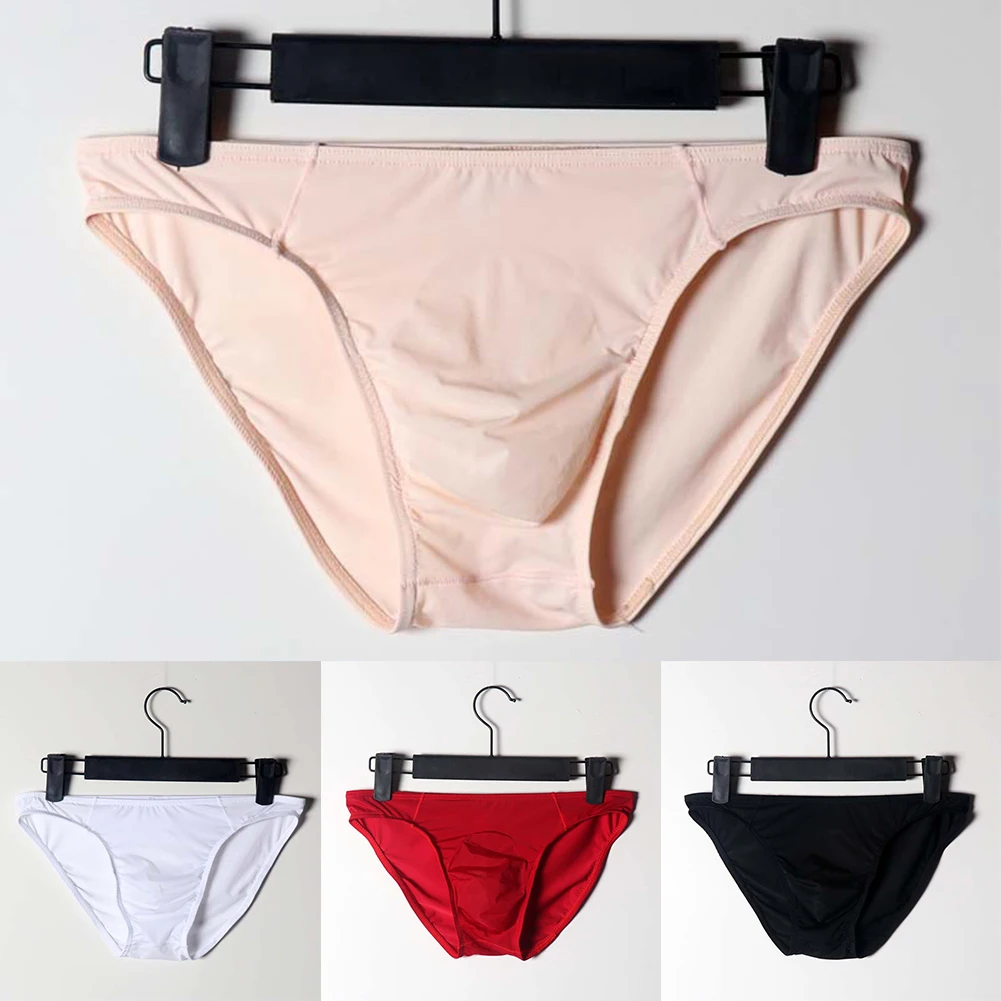 Ice Silk Soft Briefs Man Sexy Underwear Bulge Pouch Underpants Man Breathable Low Waist Panties Solid Comfortable Lingerie