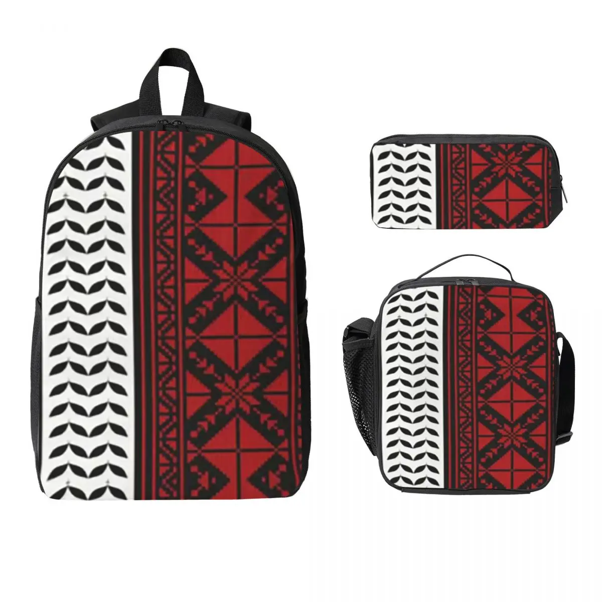 

Arabic Folk Kufiya Hatta Traditional Keffiyeh Backpack BookBag School Bag Shoulder Bags 3ps Insulated Lunch Bag Pencil Case