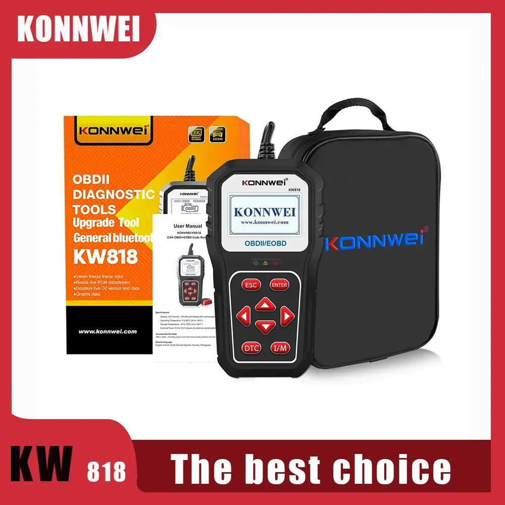 KONNWEI KW818 OBD2 Scaner ODBII Car Diagnostic Tools 12V Battery Tester Check Engine Tool Automotive Code Reader Free Upgrade