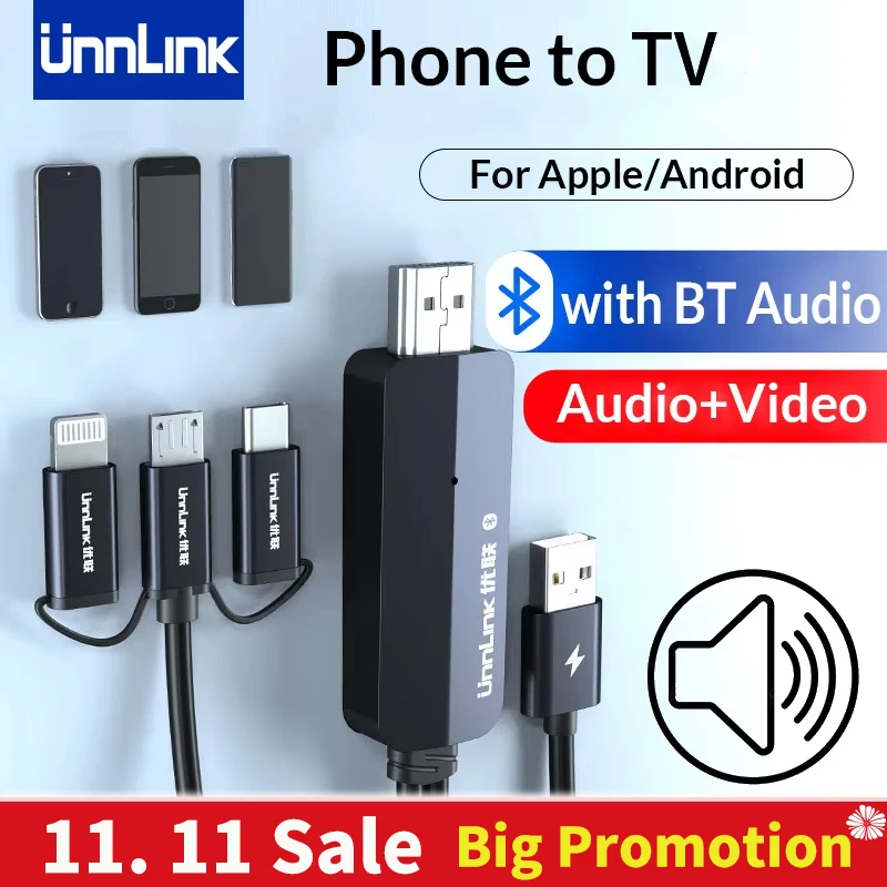 

Unnlink Кабель-конвертер телефона в телевизор Зеркальный литой кабель HDMI Lightning Android Phone 3 в 1 с аудио MHL для iPhone iPad
