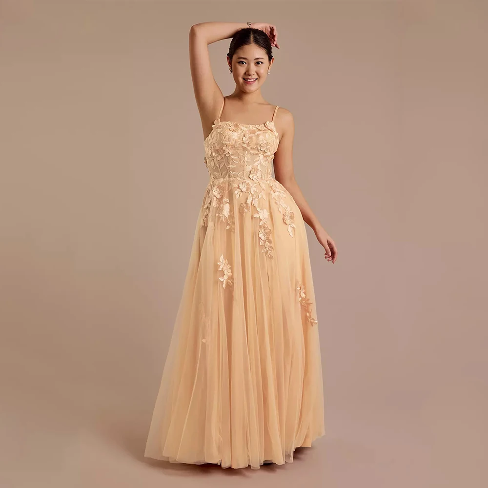 

DRESS FORU Elegant Classic Evening Dress Tulle for Floor-Length Spaghetti Strap Sleeveless Prom Dress Robes De Soirée Customized