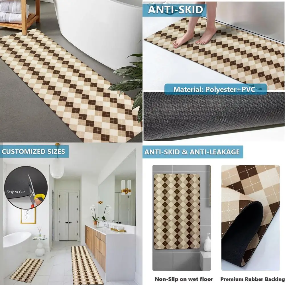 

custom-sized rubber bath mat - non-slip, quick-drying, absorbent, thin for easy door clearance, washable bathroom floor cover