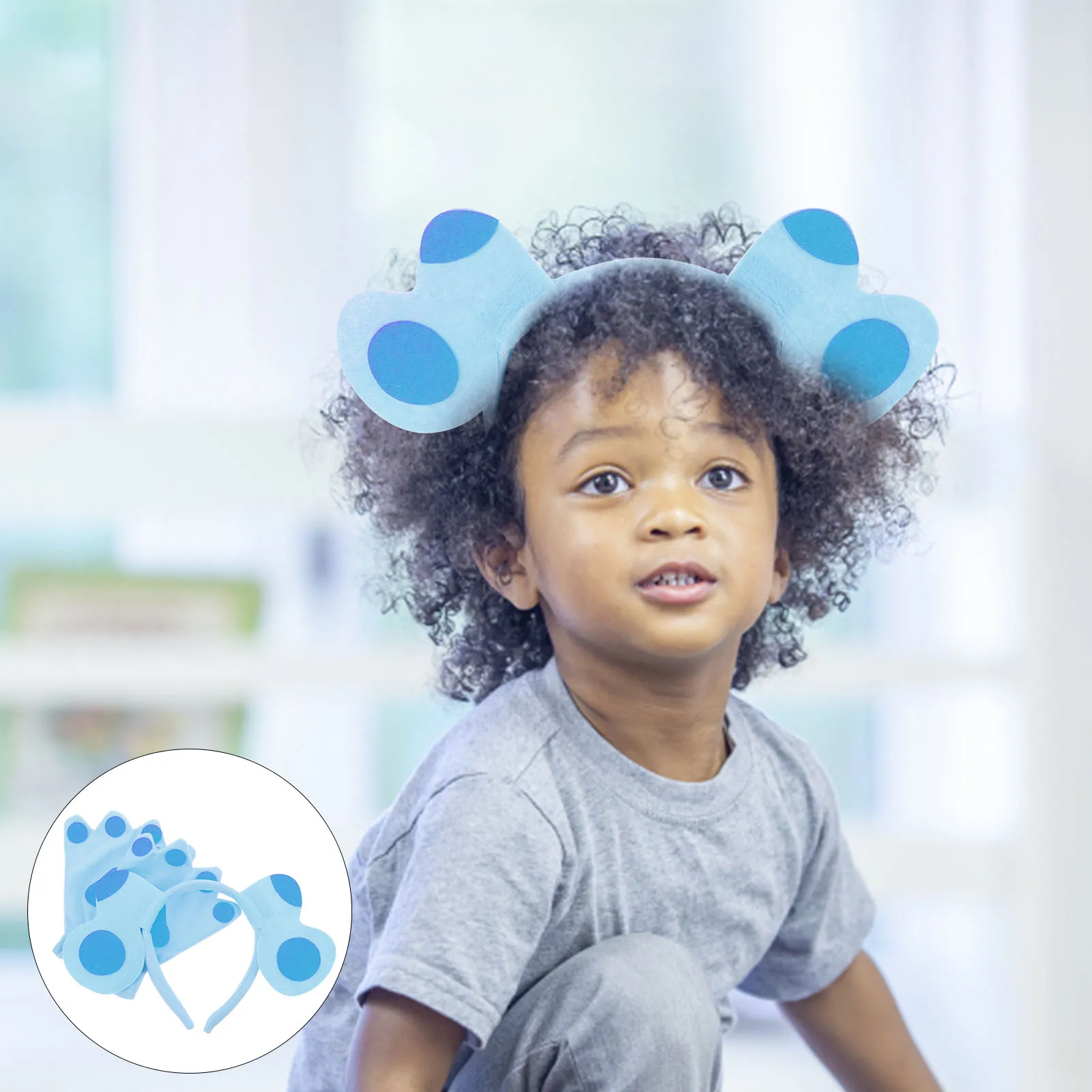 

Puppy Hairband Set Cat Paw Gloves Animal Warm Headgear Dog Cosplay Mittens Headband Sky-blue Ears Accessory Child