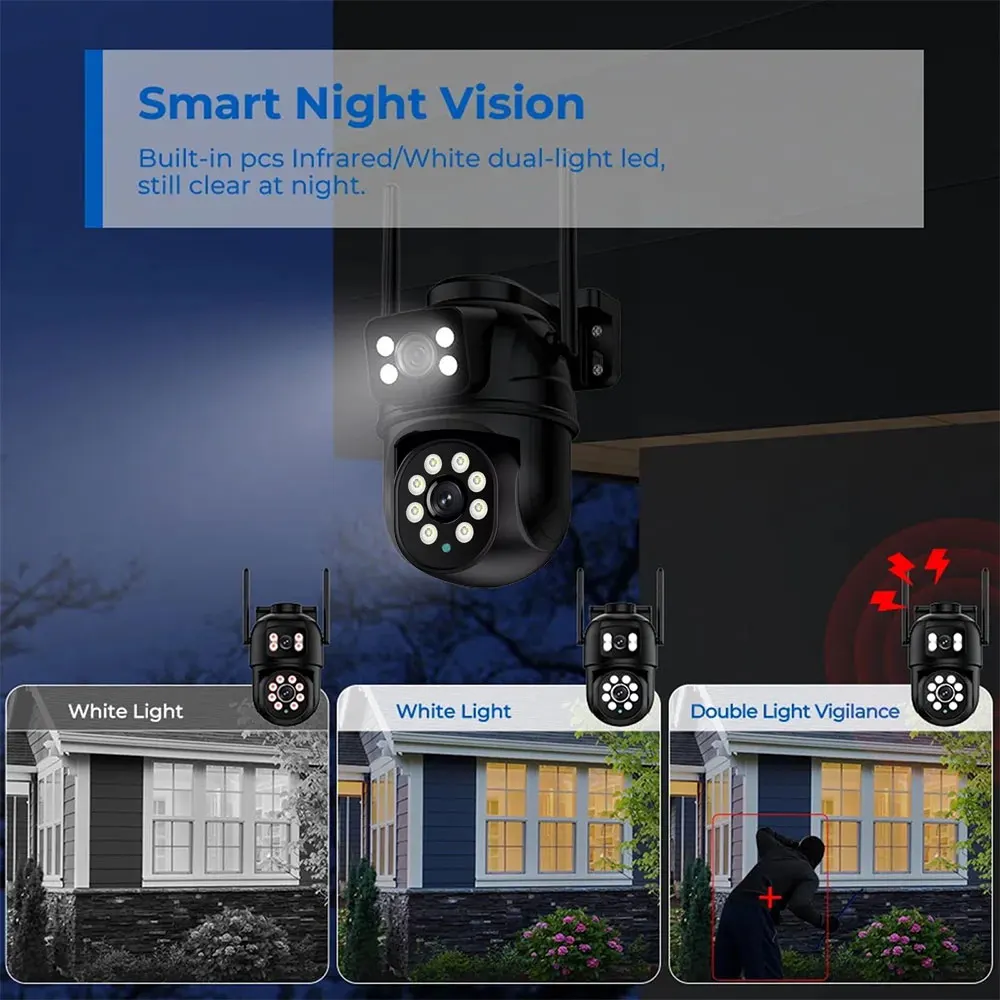 4K 8MP Wifi Dual Lens Outdoor Camera 10X Zoom HD Dual Screens PIZ IP Camera Night Vision Security Protection Câmera P6Slite APP