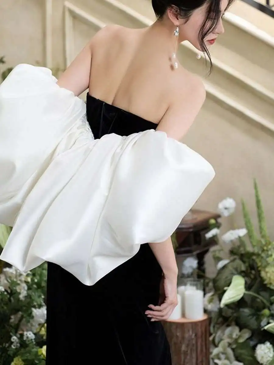 Etole-d'epaule-en-satin-blanc-avec-manches-bouffantes-pour-soiree-accessoire-haut-de-gamme-noir-style-simple