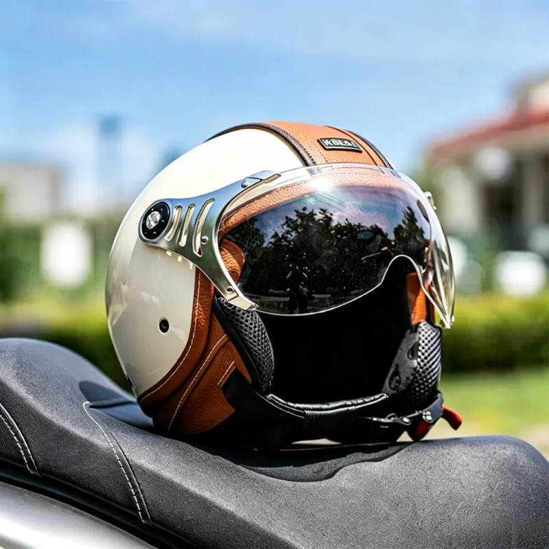 Big Head Circumference New DOT Standard Electric Motorcycle Helmet Four Season Universal Retro Three-quarters Helmet