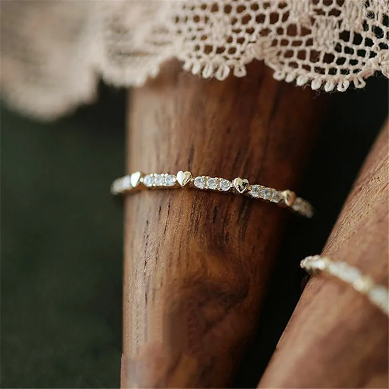 Cute Boho Female Small Stone Promise Gold Color Heart Engagement Ring Fashion Wedding Jewelry For Women
