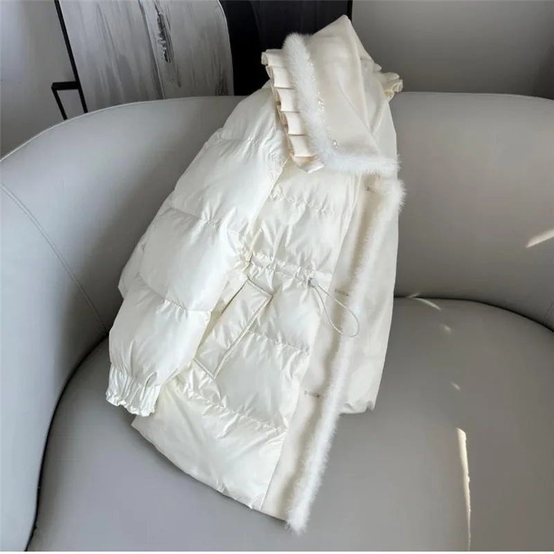 Matakawa giacche lunghe donna solido bianco moda coreana elegante autunno inverno parka cappotti spessi caldi dolci Chaquetas Mujer