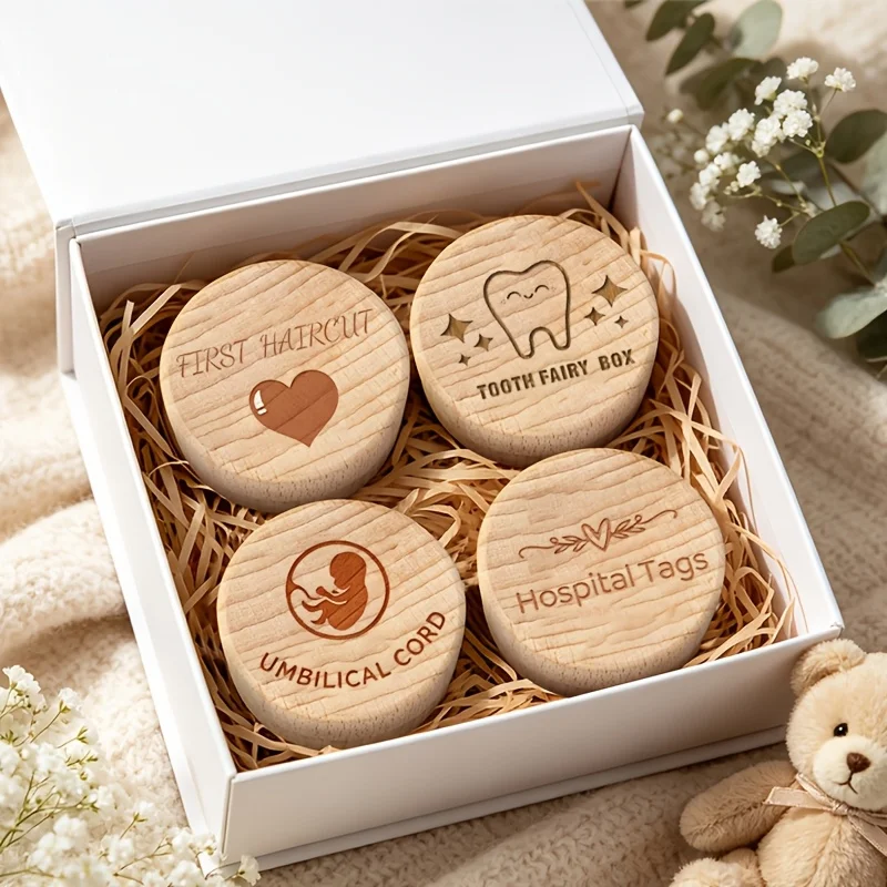 Adorable Baby Footprint Design Newborn Tooth Hair Memory Chest Infant Milk Teeth Organizer Box Parents Safeguard Precious 4PCS
