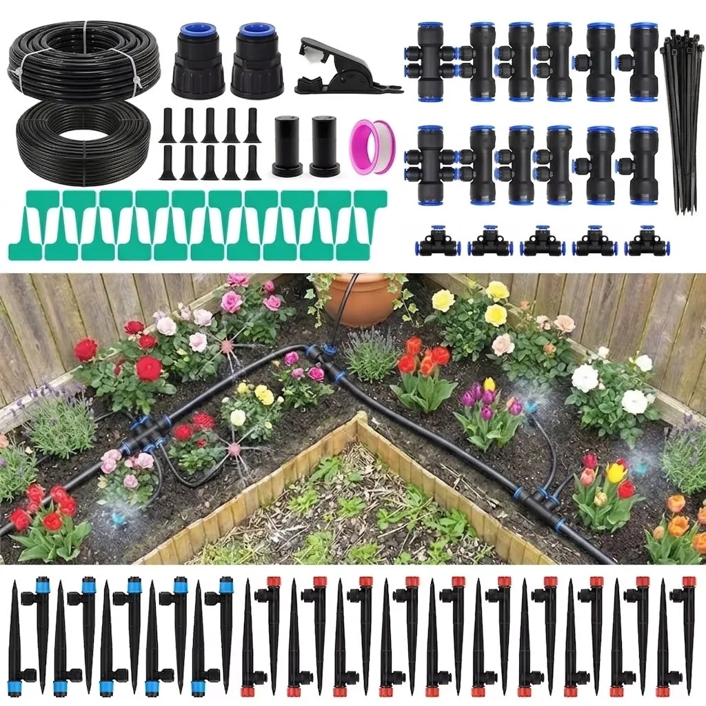 Automatic Plant Watering Kit 2026 Upgraded DIY System with Push Fit Connectors and 30 Adjustable Drip Emitters Yard Lawn 100FT