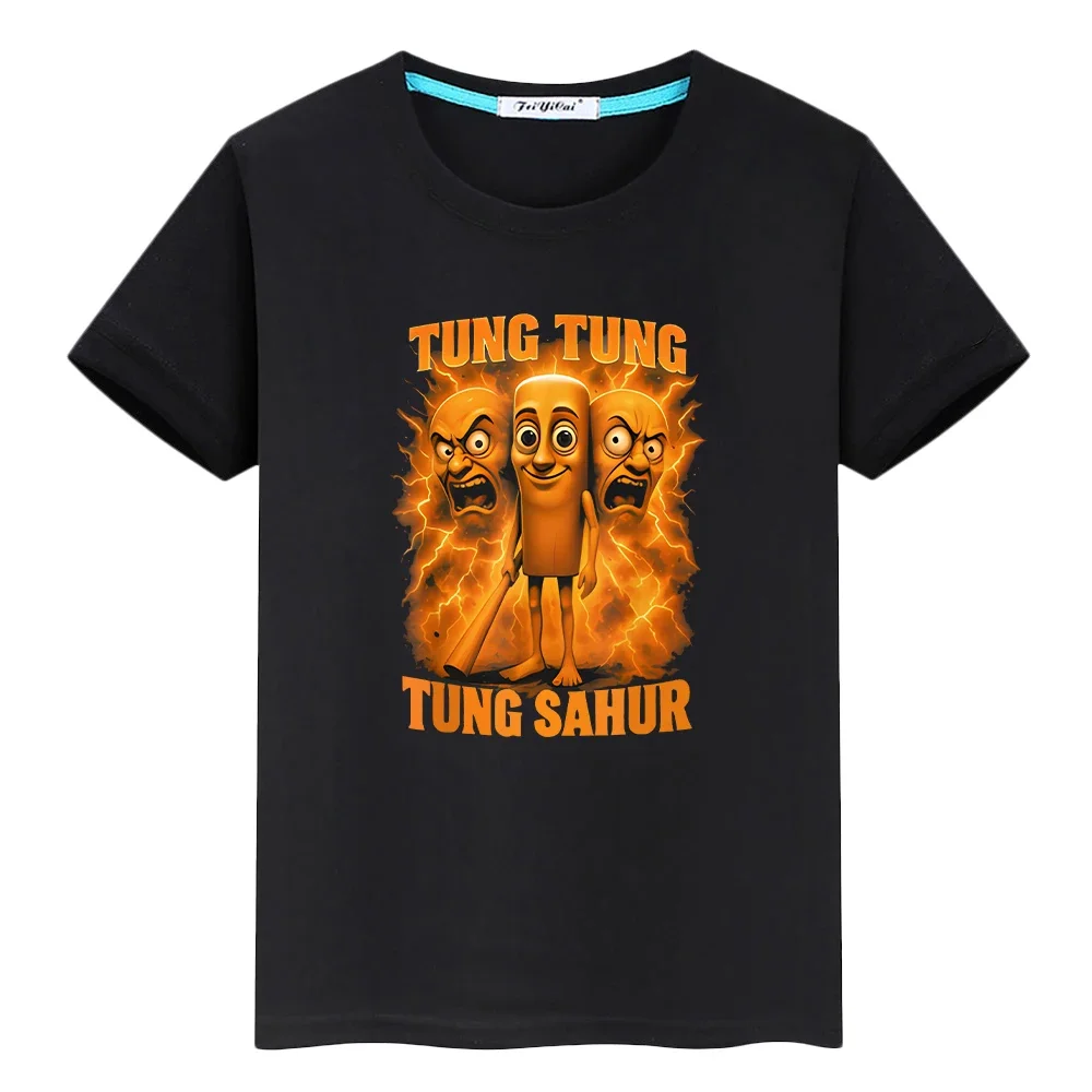 

tung tung sahur print t shirt for kids boy 10years 100%Cotton Tees y2k cartoon Tshirt Anime Short Cute Tops kids clothes girl