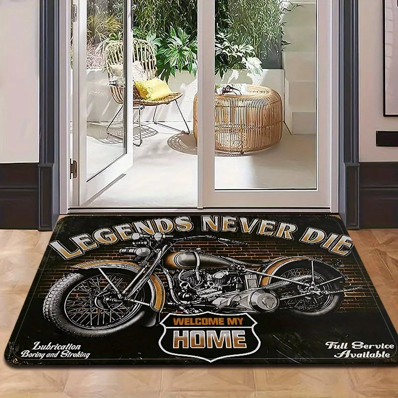 Vintage Motorcycle Design Doormat Durable Non Slip Entrance Rug Perfect for Classic Bike Enthusiasts Home Decor Adds Unique