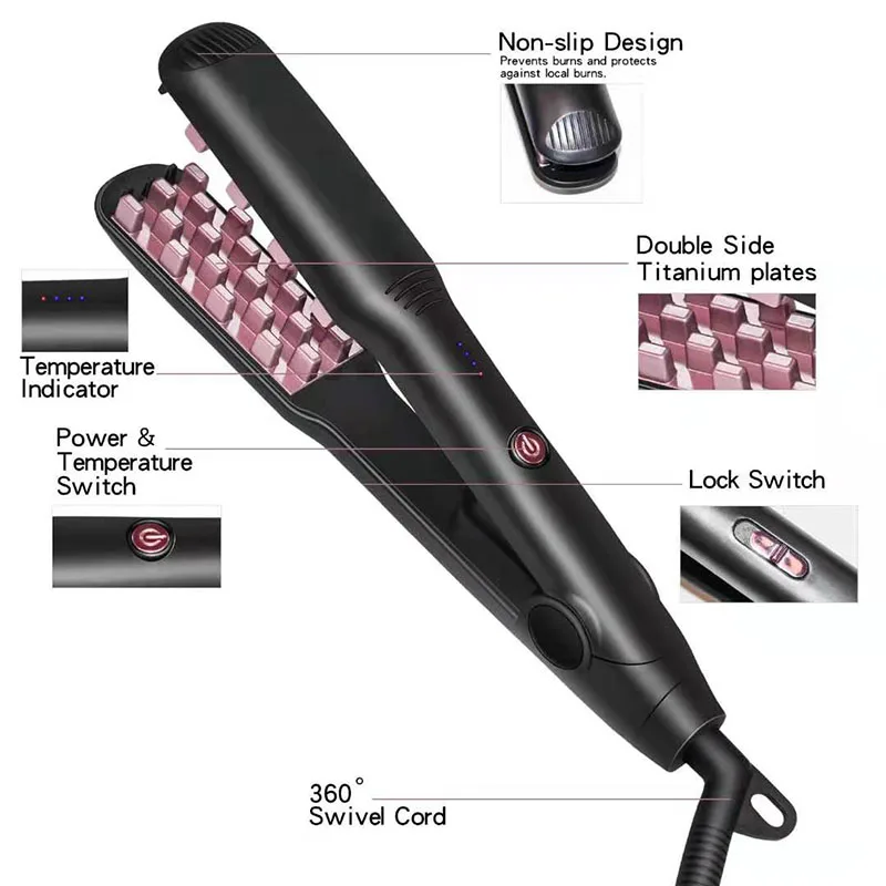 3D Grid Hair Crimper Volumizer Hair Fluffy Corrugated Curler Flat Iron Corn Hair Splint Perm Straightener Brush Comb