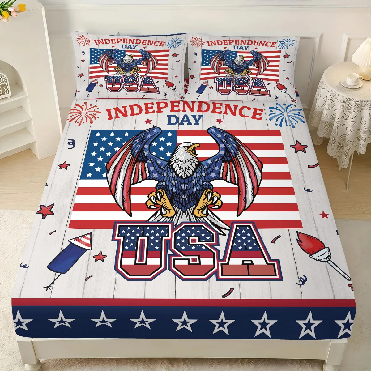 

United States Bedding Sets Independence Day Printed Duvet Cover Pillow 2-3 Pieces Sets Bedroom Home Decoration