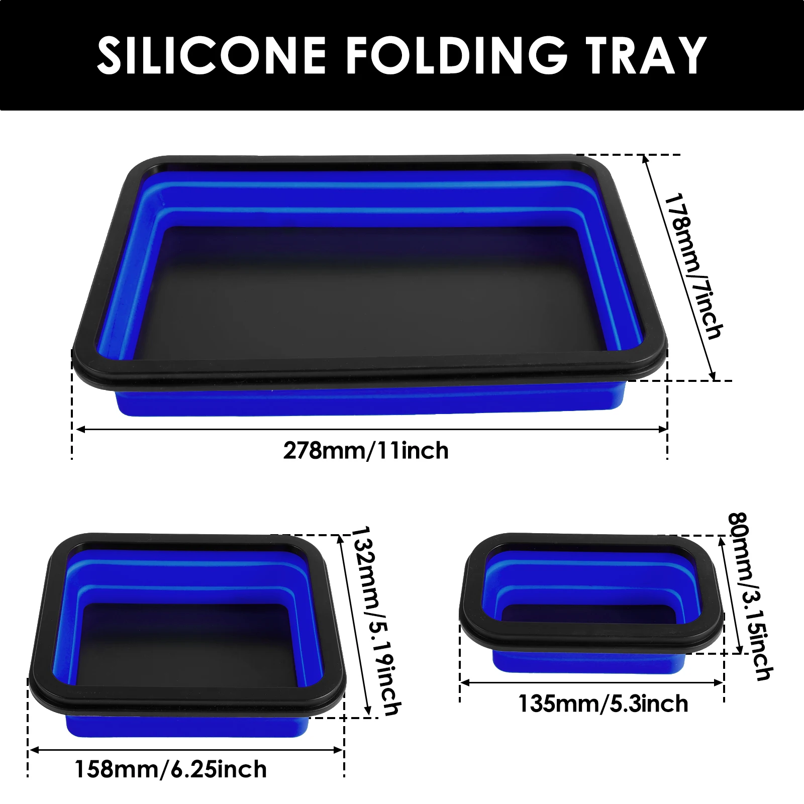 3Pcs Collapsible Magnetic Parts Tray Set Silicone Foldable Magnetic Tool Tray 3 Size Magnetic Tool Square Tray for Screw