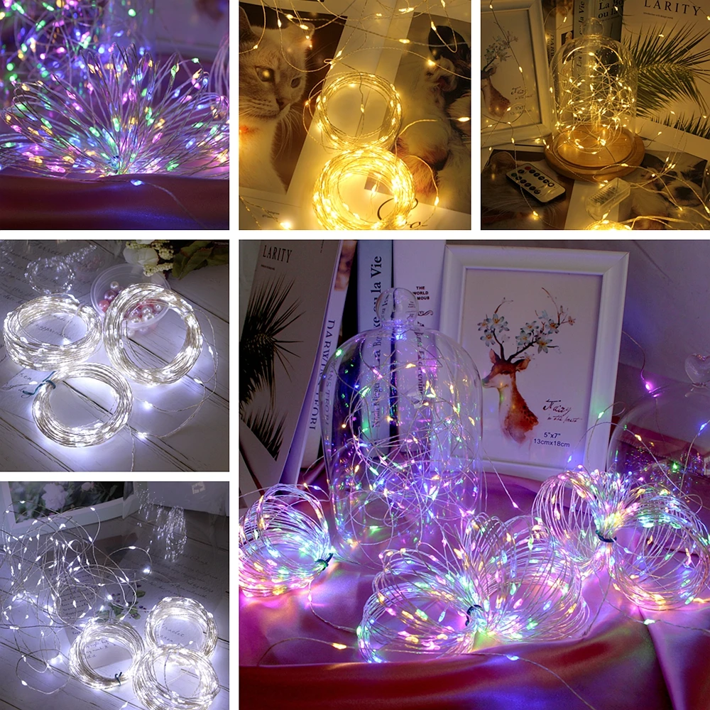 Imagem -06 - Silver Wire Led String Lights Fairy Lights Guirlanda de Natal para Exterior Casa Ano Novo Árvore Decoração de Casamento 100m 200m