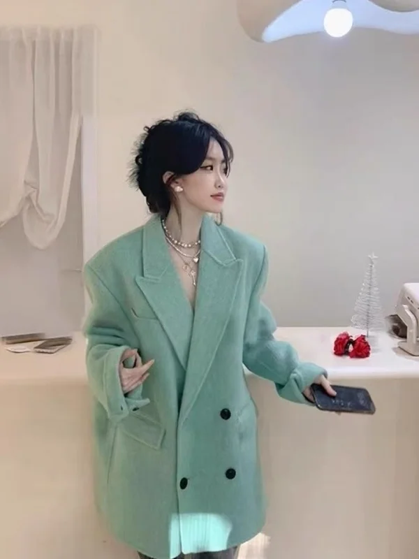 

Женское шерстяное пальто больших размеров, свободного кроя, средней длины, осенне-зимнее, в корейском стиле, высокое качество, Sensation 300 Pou