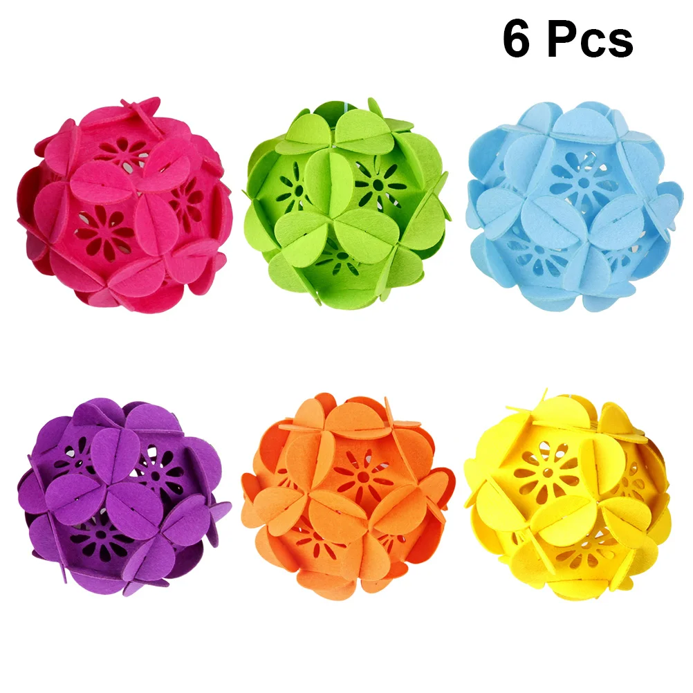 6pcs Felt Fabrics Flower Ball Hanging Pendants Felt Cloth Flower Decoration Christmas Flower Ball (Large Size Yellow Rosy Green