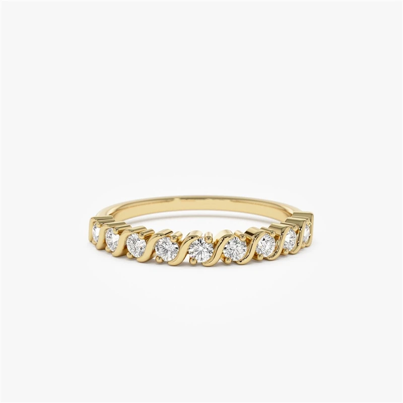 JY Fine Jewelry 18K Rose Real Gold 0.25CT Lab Diamond F VVS1 Stackable Petite Dainty Eternity Wedding Band 9 Stones Minimal Ring