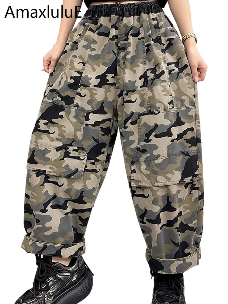 

Amax LuluE 2026 Summer Fashion Camouflage Jeans Womens Korean Design Loose Leisure Trousers Ladies Vintage Classic Denim Pants