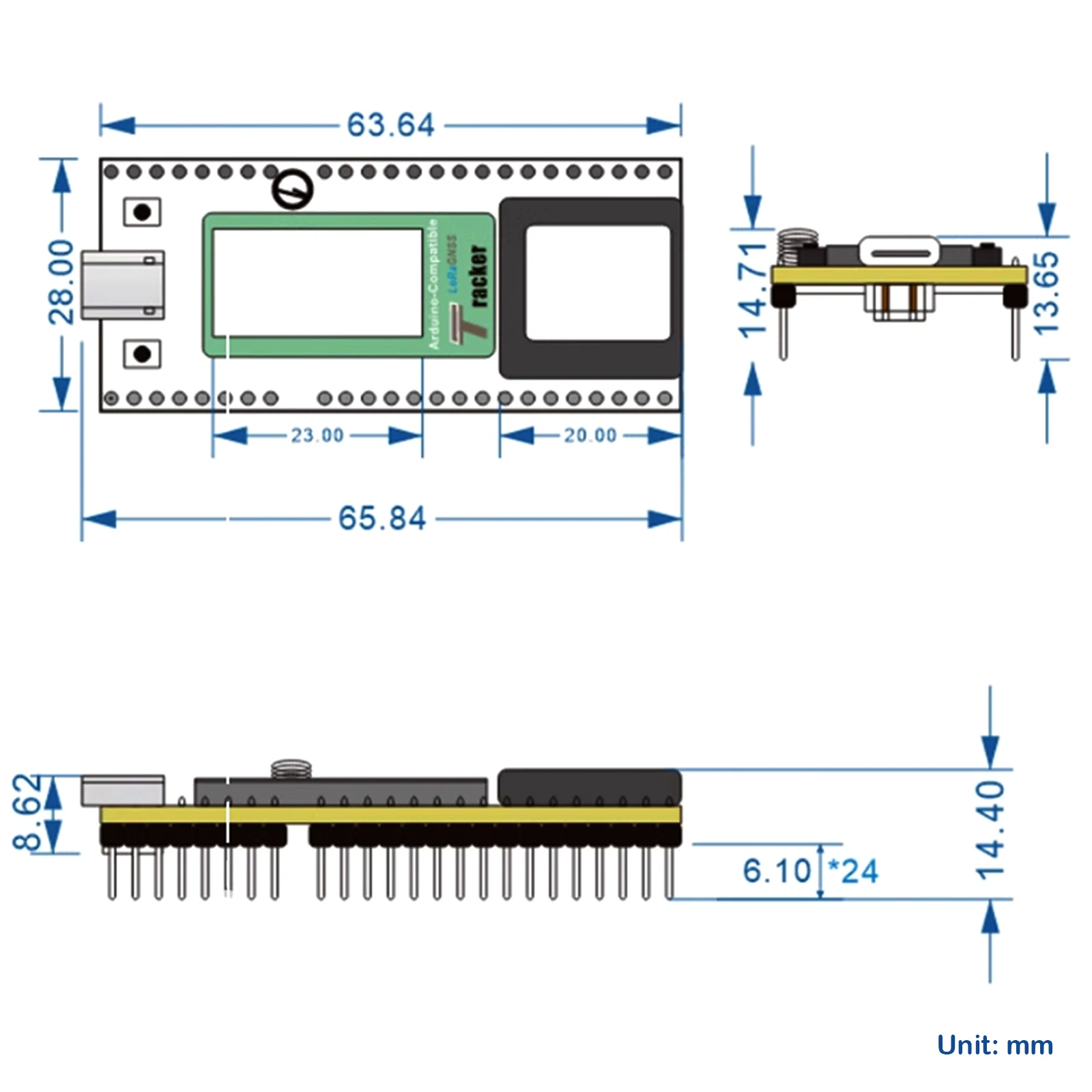 LoRa+GNSS+Wi-Fi+BT Wireless Tracker Development Kit ESP32-S3 WiFi BT SX1262 LoRa 915MHz UC6580 GPS Receiver for Meshtastic IoT