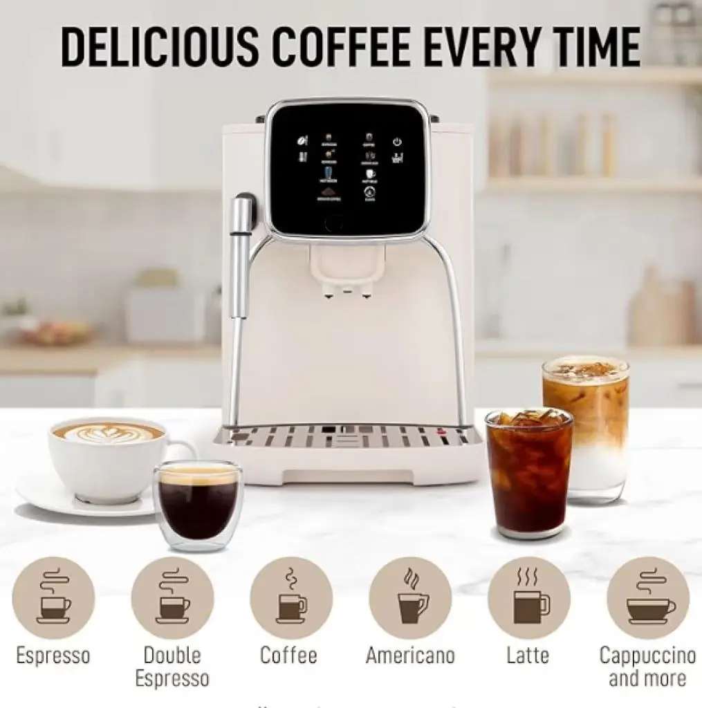 Fully Automatic Espresso Machine - Built-in Grinder & Milk Foam System (One-Touch Operation, Touch Screen Control）