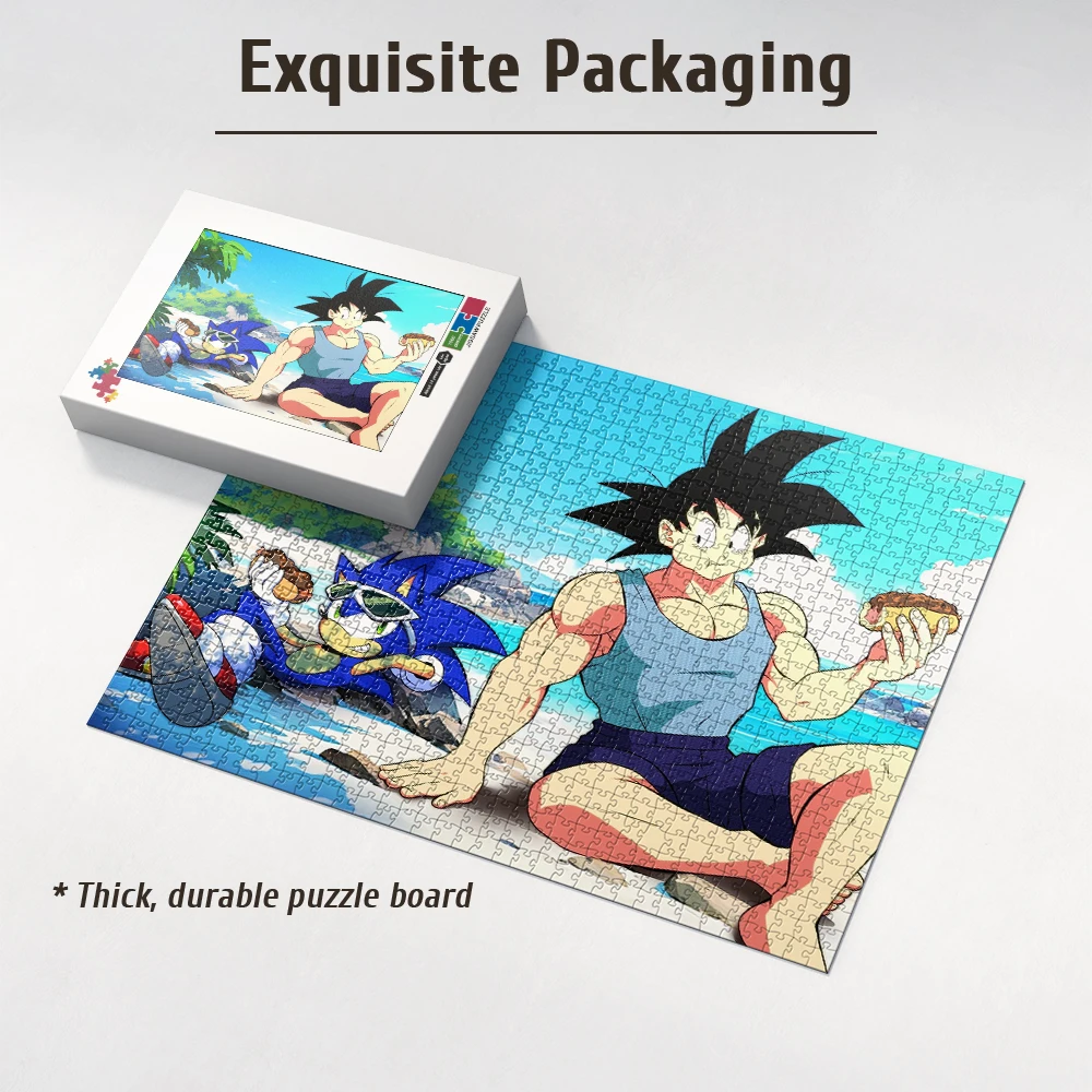 Dragon Ball Goku x Sonic the Hedgehog Beach Crossover Style Wooden Jigsaw Puzzle 108/200/300/500/1000pcs Color Box