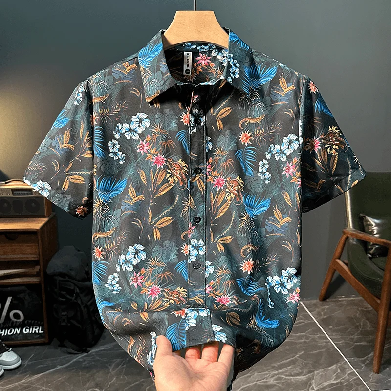 

New Short-sleeved Floral Shirt for Men, Fashionable and Handsome Loose Men's