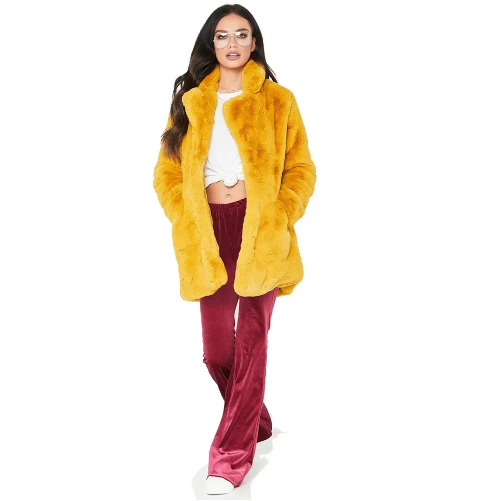 Women Loose Fluffy Red Faux Fur Coat Girls Thick Warm Furry Jacket Long Sleeve Fashion Windbreaker Winter Overcoat Streetwear