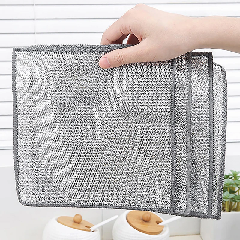 1/5/10pcs Magic Cleaning Cloth Thicken Double Layer Steel Wire Rags Non-stick Oil Dishcloth Towel Kitchen Dish Pot Cleaning Tool