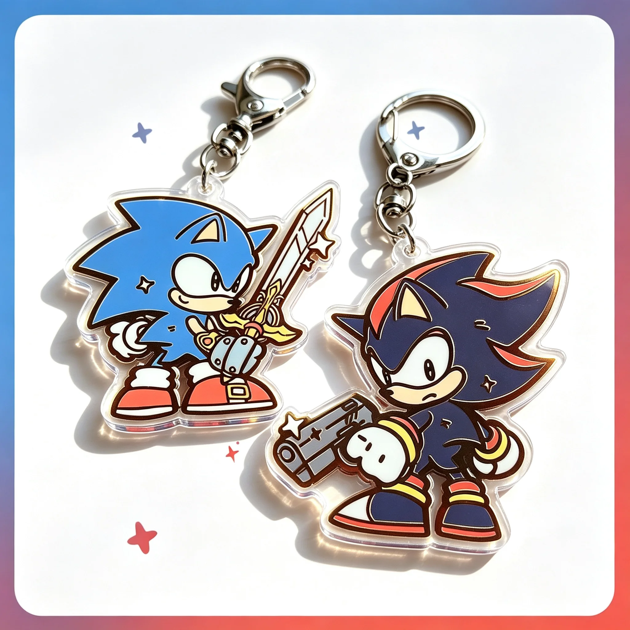 Shadow and SO*nic With Weapons Acrylic Keychain,Chibi Character Bag Charm,Double Sided Print Key Ring, Game Fan Collectible Gift
