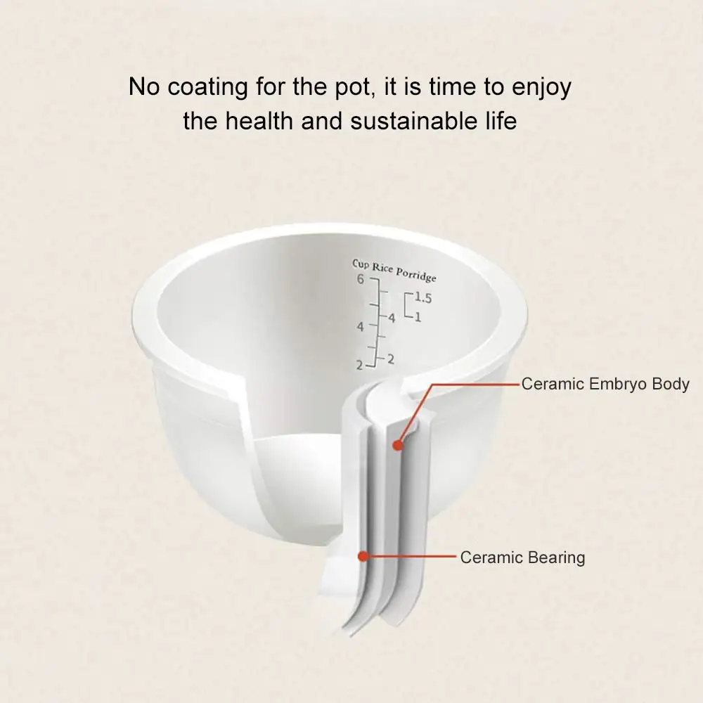 Cuociriso elettrico Tianji FD30D con pentola interna in ceramica, macchina per riso a 6 tazze (non cotta), Porridge, zuppa, riso integrale, 3L