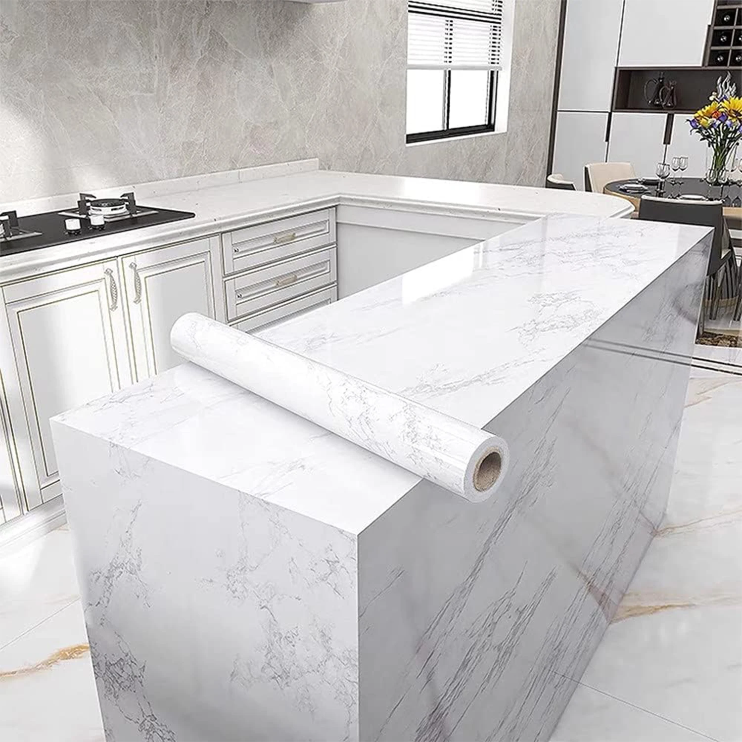 

Waterproof Oil Proof PVC Vinyl Wallpaper - Marble Self-Adhesive Kitchen Film for Worktop, Backsplash, Tiles | Easy Peel & Stick