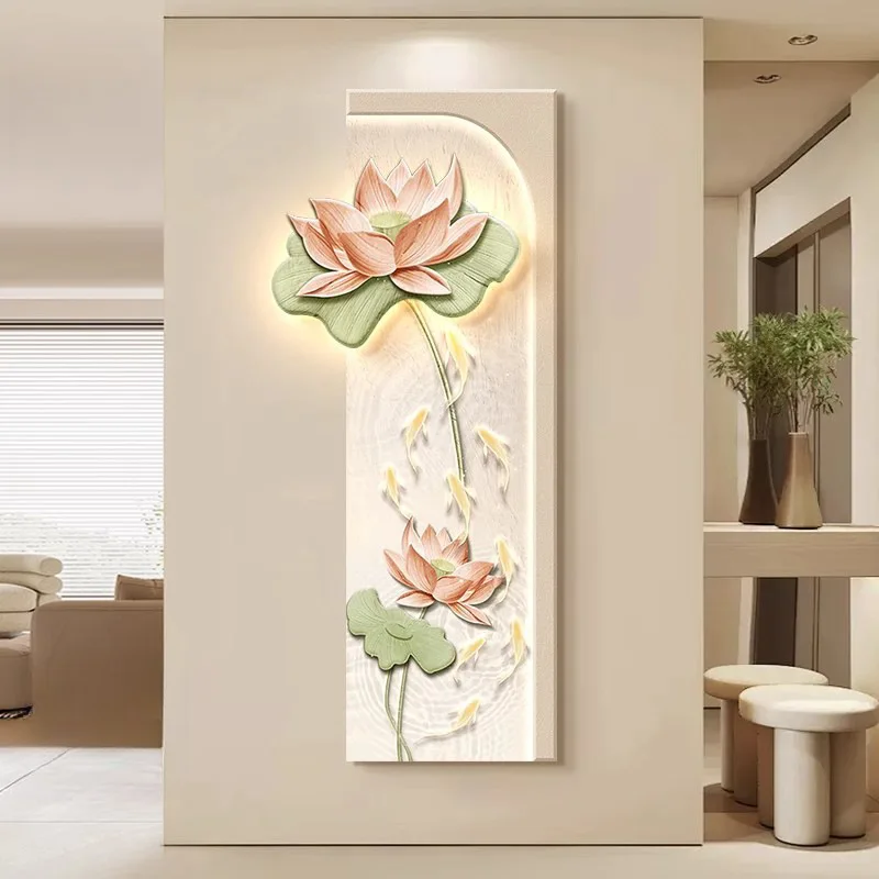 New Chinese lotus nine fish map entry entrance entrance decorative painting light luxury corridor aisle hanging painting