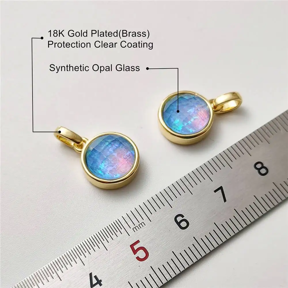 FUWO Wholesale Round Blue Opal Pendant,Golden Plated Cladding Synthetic Opal Glass Accessories For Jewelry Making 5Pcs/Lot PD278