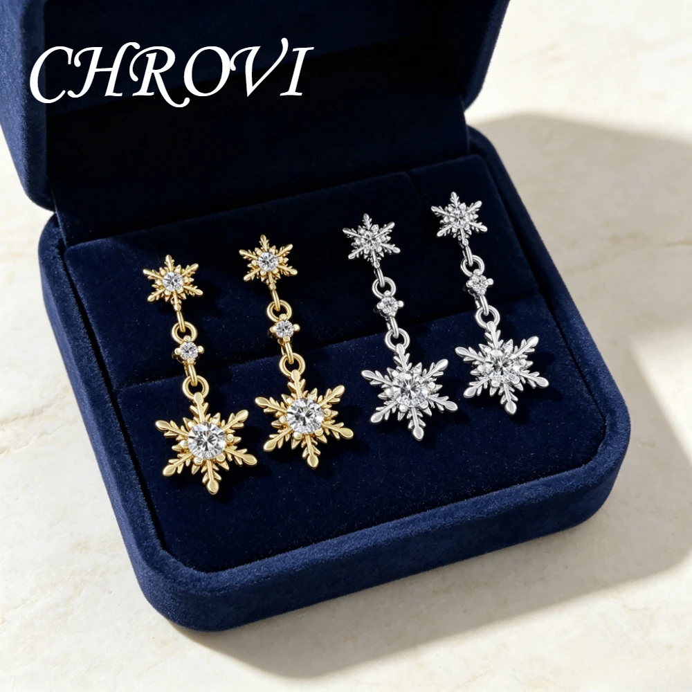 Exquisite 925 sterling silver trendy fringed style sparkly zirconia snowflake stud earrings for women, luxurious ear pendants